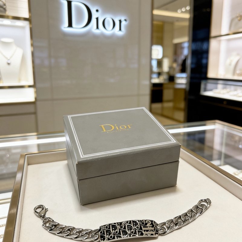 Dior Oblique Curb Chain ID Bracelet bracelet Silver-tone metal with black enamel Oblique monogram detailing 21cm