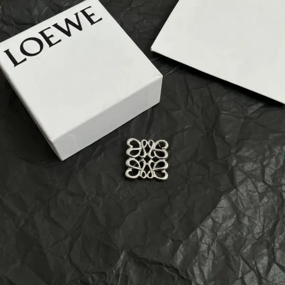 Loewe Anagram brooch silver-tone metal gold-tone metal white enamel navy blue enamel 3 5cm width