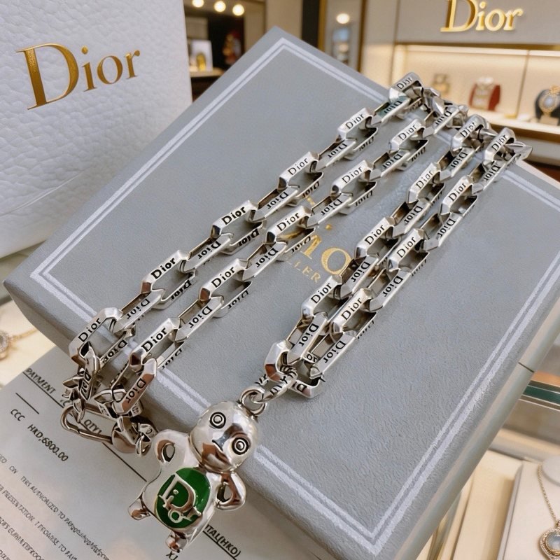 Dior Dior x Kenny Scharf Character Pendant Chain necklace Silver-toned metal with green enamel accent 60cm