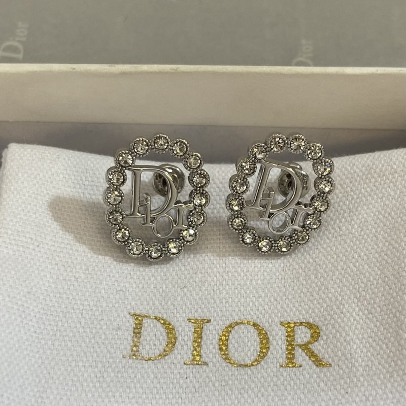 Dior Clair D Lune earrings silver-toned metal with clear crystal accents 1 2cm diameter