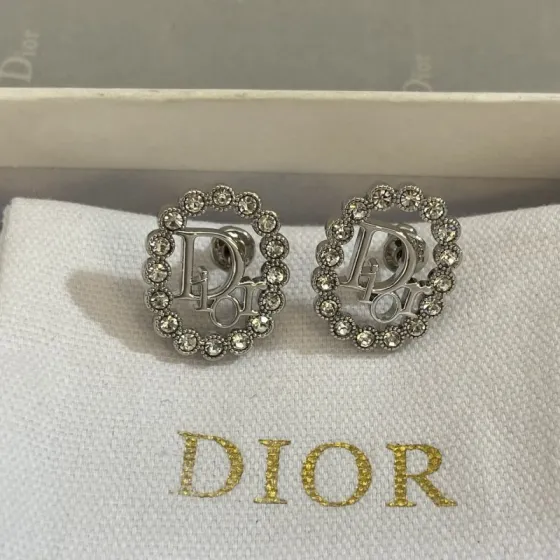 Dior Clair D Lune earrings silver-toned metal with clear crystal accents 1 2cm diameter