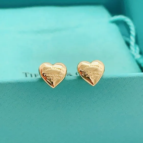 Tiffany Co Return to Tiffany Mini Heart earrings gold-toned metal no accent stones 8mm stud diameter