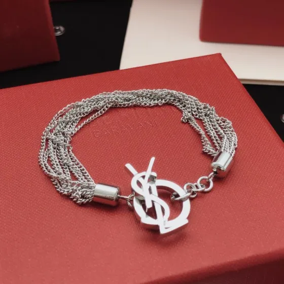 Saint Laurent YSL Monogram Multi-Chain bracelet silver-toned metal no gemstones 18cm