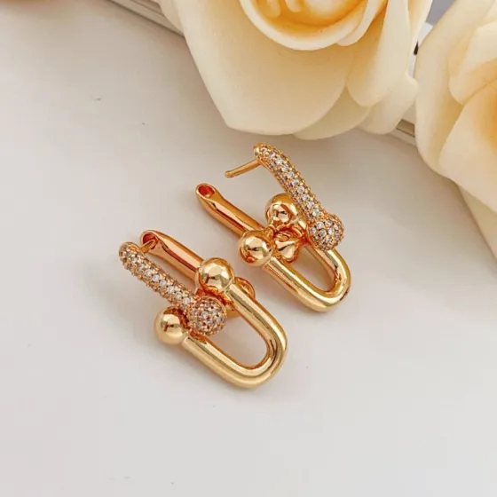 Tiffany Co Tiffany HardWear earrings 18k rose gold with pave set clear diamonds 2 2cm length