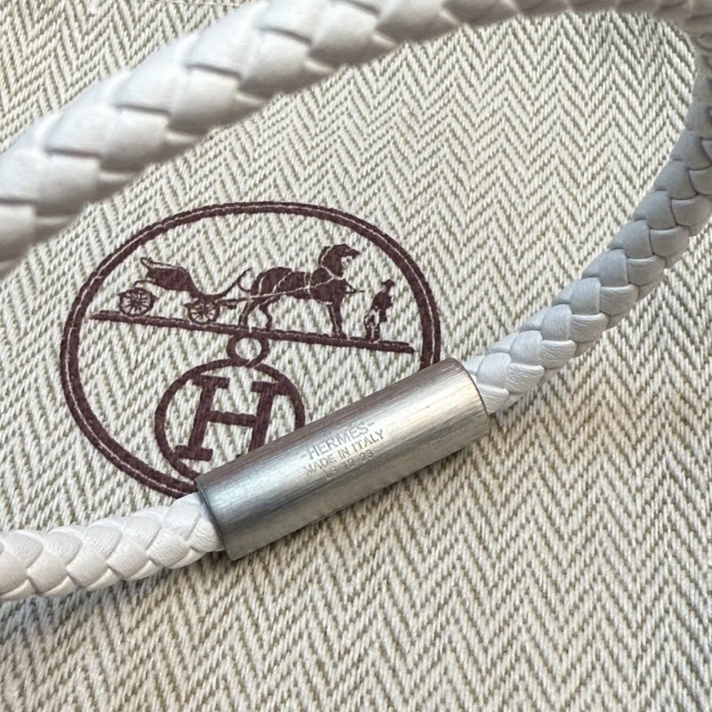 Hermes Tournis Tresse bracelet Brushed silver-tone metal hardware with braided leather available in white light blue orange red bright green brown navy blue black tan T5 19cm