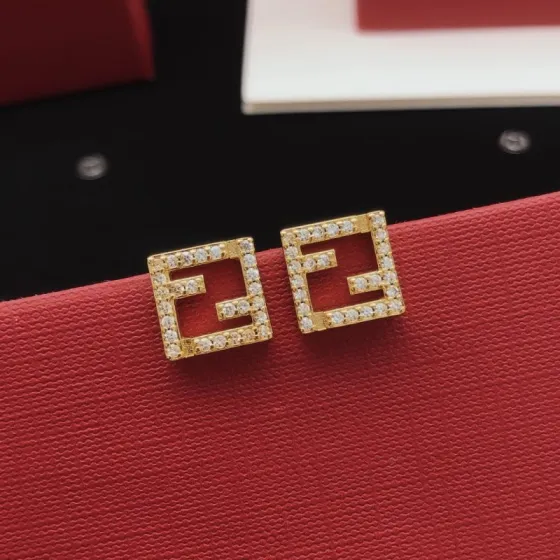 Fendi FF Logo Crystal Stud Earrings earrings gold-tone metal with clear crystal accents 1cm square