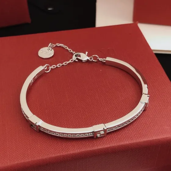 Fendi FF Logo Baguette Bracelet bracelet Silver-toned metal with clear channel-set cubic zirconia stones 17cm with 3cm extension chain