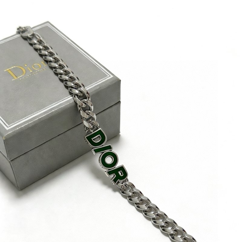 Dior DIOR Logo Enamel Curb Chain Bracelet bracelet Silver-toned metal with dark green enamel lettering 21cm