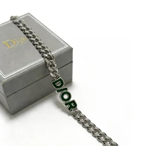 Dior DIOR Logo Enamel Curb Chain Bracelet bracelet Silver-toned metal with dark green enamel lettering 21cm