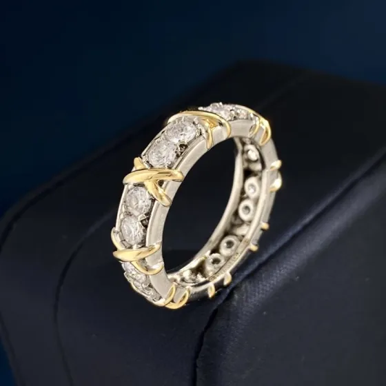 Tiffany Schlumberger Sixteen Stone Ring ring Sterling silver and 18k yellow gold with clear round diamonds 58