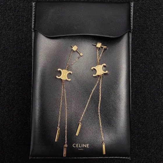 Celine Triomphe Long Chain Drop Earrings earrings gold-tone metal 7cm drop length