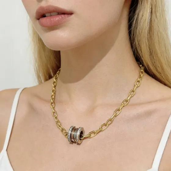 Bvlgari B zero1 necklace 18K yellow gold with clear diamond accents and rose gold detailing 45cm