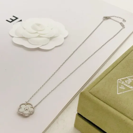 Van Cleef Arpels Alhambra necklace silver white gold white mother of pearl 42cm