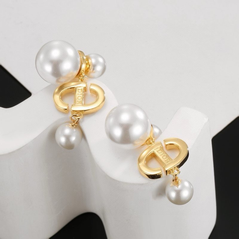 Dior Tribales earrings Gold-tone metal white resin pearls clear crystals One Size