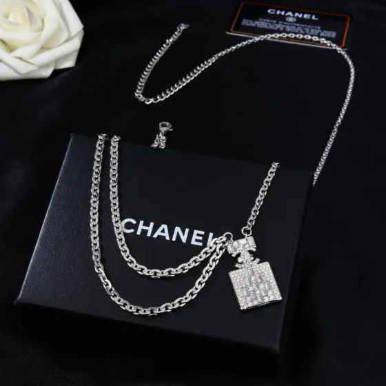 Chanel Goose Perfume Bottle Waist Chain necklace Silver-toned metal with iridescent clear crystal stones 80cm