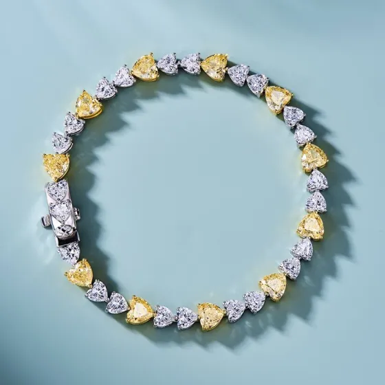 Graff Heart Shape Alternating Diamond Tennis Bracelet bracelet White gold and yellow gold metal white diamond and fancy yellow diamond stones 17cm