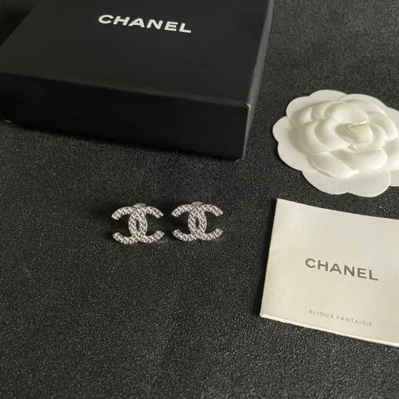 Chanel CC Quilted Stud Earrings earrings silver tone metal with textured quilted finish 1 5cm diameter