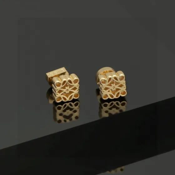 Loewe Anagram earrings gold tone metal 1cm stud diameter