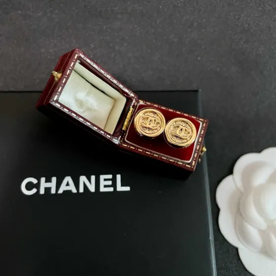 Chanel CC Logo Round Button Stud Earrings earrings gold-tone metal 1 2cm diameter