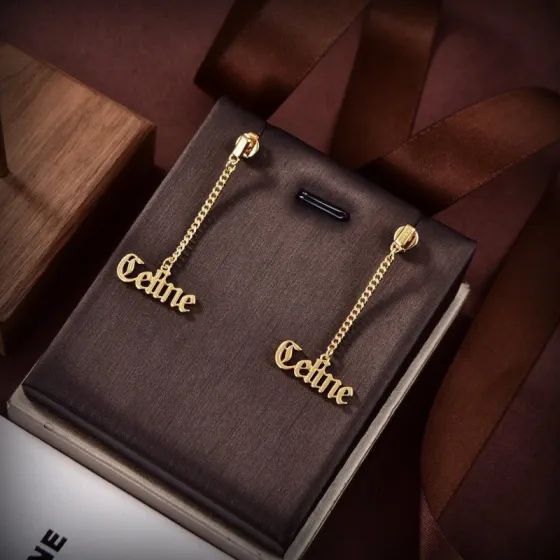 Celine Gothic Logo Chain Drop Earrings earrings gold-tone metal no accent stones 3 5cm drop length