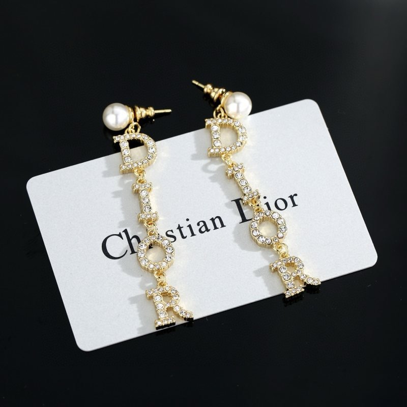 Dior Dior Tribales DIOR Letter Drop Earrings earrings gold-tone metal white faux pearl clear crystal 6cm drop length