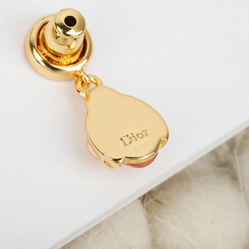 Dior Ladybug Drop Earrings earrings Gold-tone metal with pale pink cabochon and clear crystal accents One Size