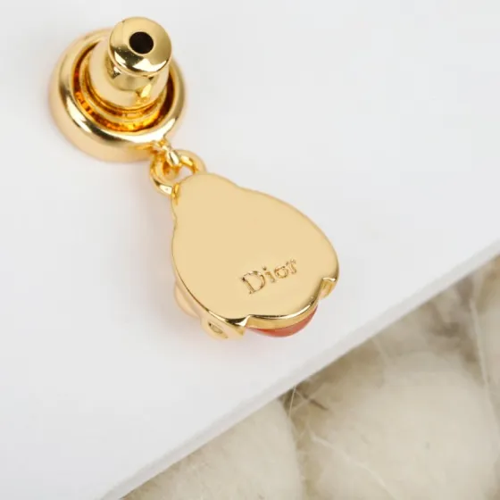 Dior Ladybug Drop Earrings earrings Gold-tone metal with pale pink cabochon and clear crystal accents One Size