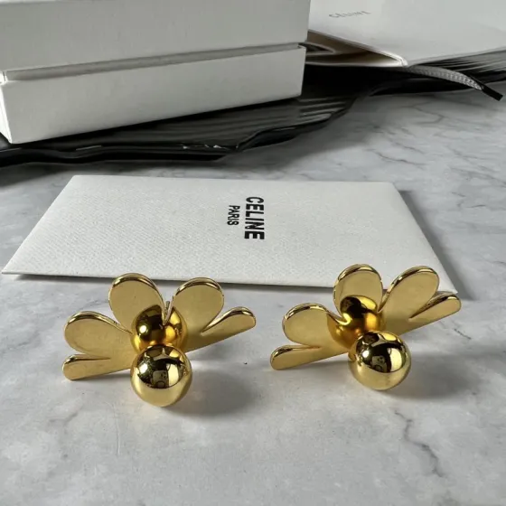 Celine YHED050 Flower Stud Earrings earrings Gold-tone metal no gemstones One Size approx 2 5cm width per earring