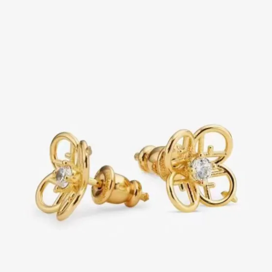 Fendi FF Logo Flower Stud Earrings earrings gold-tone metal with clear cubic zirconia accent 1cm stud diameter