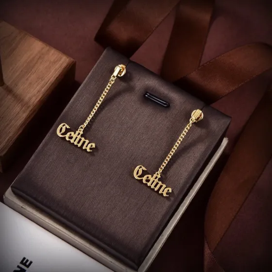 Celine Gothic Celine Logo Chain Drop Earrings earrings gold-tone metal no accent stones 3 5cm drop length