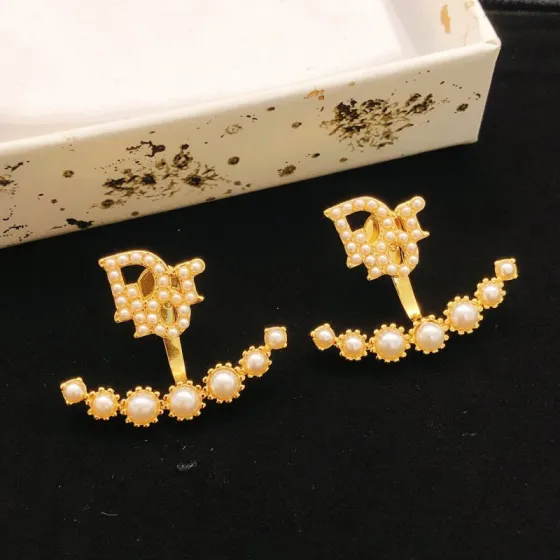 Dior DED0340 Pearl Logo Ear Cuff Earrings earrings Gold-tone metal with white faux pearls One Size