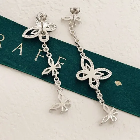 Graff Butterfly Silhouette earrings silver-toned white gold with clear diamond simulants 5 5cm drop length