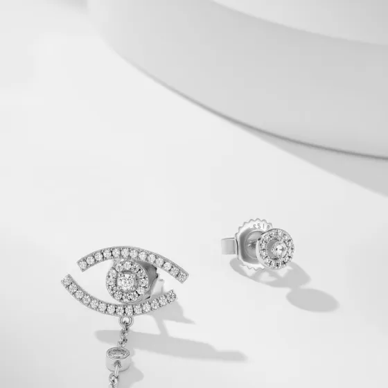 Messika Lucky Eye earrings 18K white gold white diamond 3cm drop length