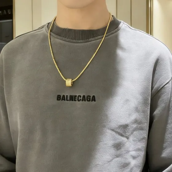 Bvlgari B zero1 necklace 18K yellow gold with pave set clear diamonds 60cm