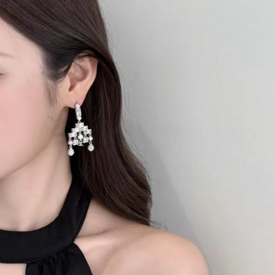 Celine PRECLOUS Crystal Chandelier Drop Earrings earrings silver-toned metal with clear faceted crystal stones 3 5cm drop length