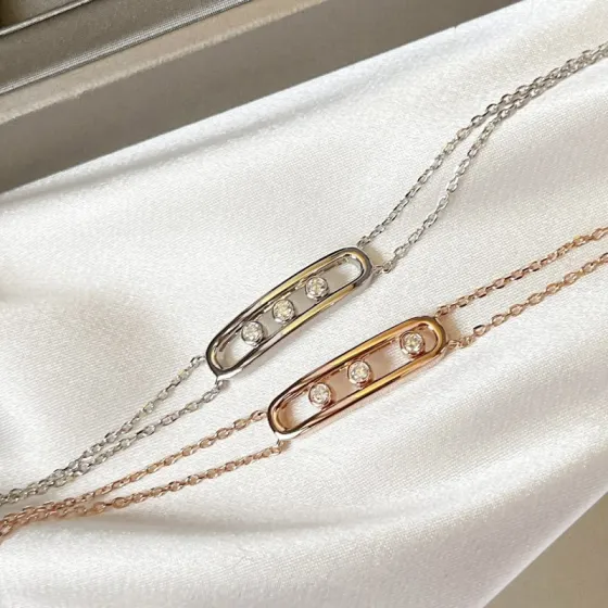 Messika Baby Move bracelet 18k white gold with round brilliant diamonds 18k rose gold with round brilliant diamonds 17cm