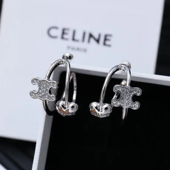 Celine Triomphe Heart Crystal Cuff Earrings earrings Silver-tone metal with clear crystal accents Gold-tone metal with clear crystal accents 2cm diameter