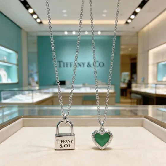 Tiffany Co Return to Tiffany Lock Heart necklace sterling silver with green enamel and silver metal accents 45cm