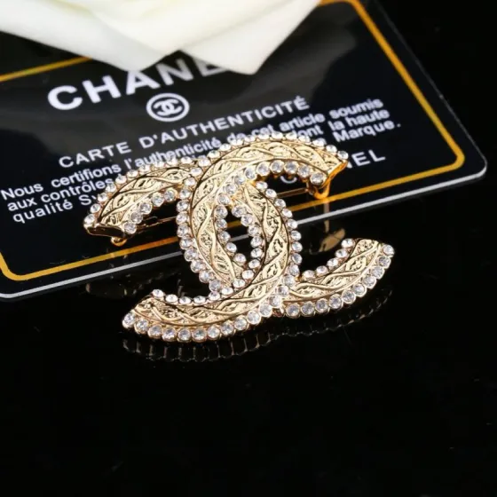 Chanel CC Logo Crystal Embellished Brooch brooch gold-tone metal with clear faceted crystals 3 5cm width