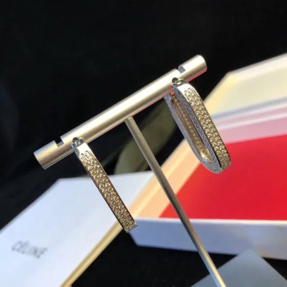 Celine Pave Crystal Rectangular Hoop Earrings earrings silver-toned metal with clear pave crystals 2 5cm hoop length