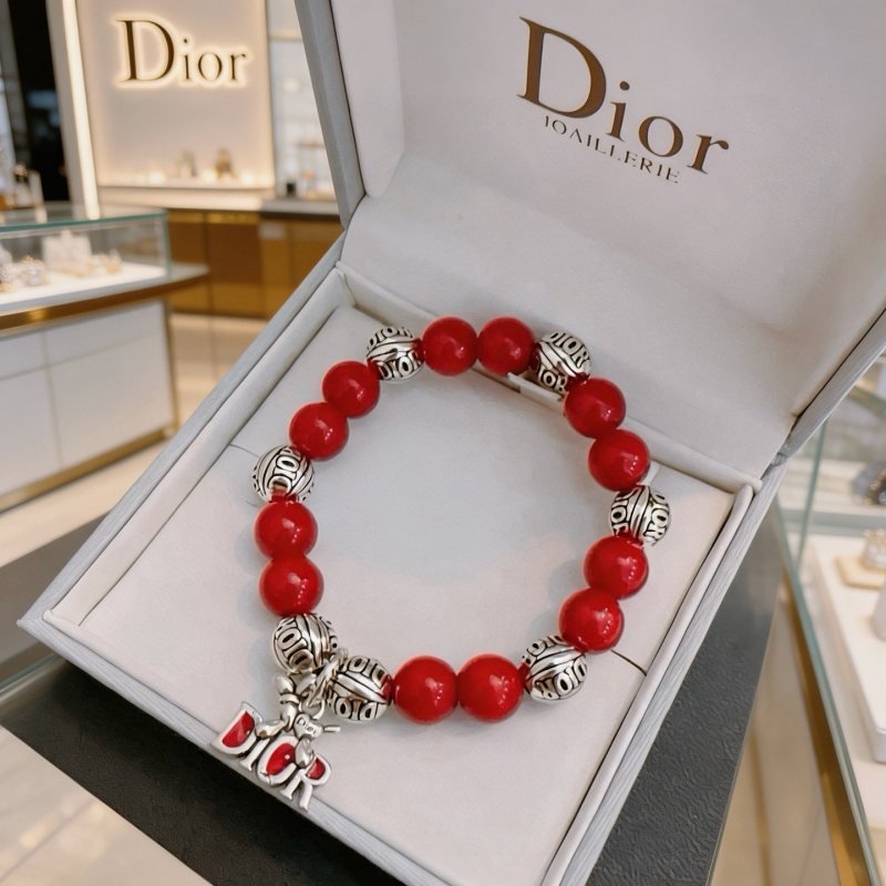 Dior Dior Logo Charm Beaded Bracelet bracelet Silver-tone metal with red enamel and red beaded stones 18cm