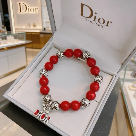 Dior Dior Logo Charm Beaded Bracelet bracelet Silver-tone metal with red enamel and red beaded stones 18cm