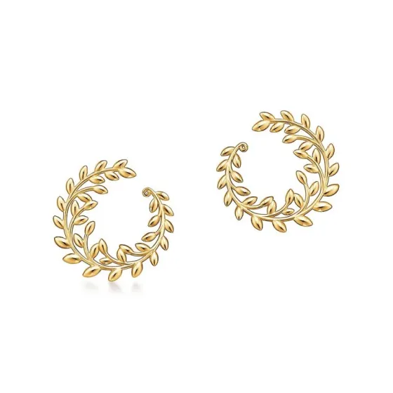 Tiffany Paloma Picasso Olive Leaf earrings gold tone metal no gemstones 20mm diameter