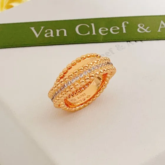 Van Cleef Arpels Perlee ring 18k yellow gold with clear diamonds No 7