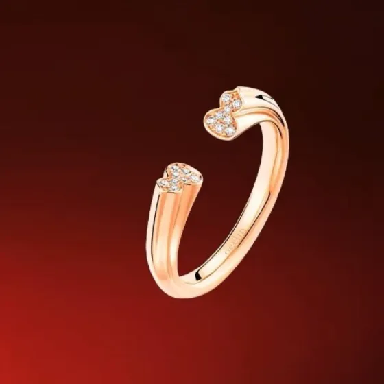 Qeelin Wulu ring rose gold with clear diamond accents adjustable open band