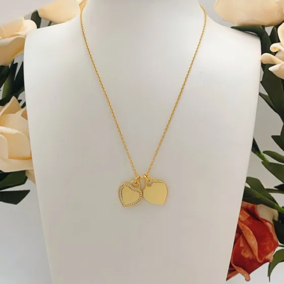 Tiffany Co Return to Tiffany Double Heart Tag necklace Yellow gold with clear diamond accents 16 inches