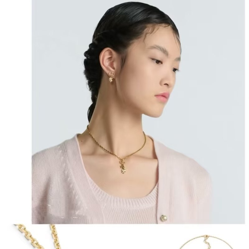 Dior Petit CD Lucky Charms Necklace necklace gold-tone metal with clear crystals white pearl and gold-toned star clover charms 42cm with 5cm extender chain