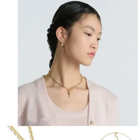Dior Petit CD Lucky Charms Necklace necklace gold-tone metal with clear crystals white pearl and gold-toned star clover charms 42cm with 5cm extender chain