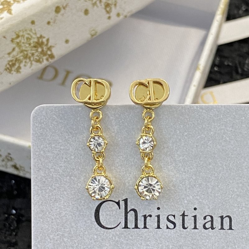 Dior CD Logo Crystal Drop Earrings earrings gold-tone metal with clear faceted crystals 2 2cm drop length