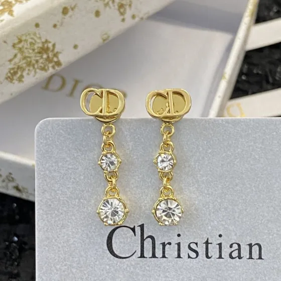 Dior CD Logo Crystal Drop Earrings earrings gold-tone metal with clear faceted crystals 2 2cm drop length